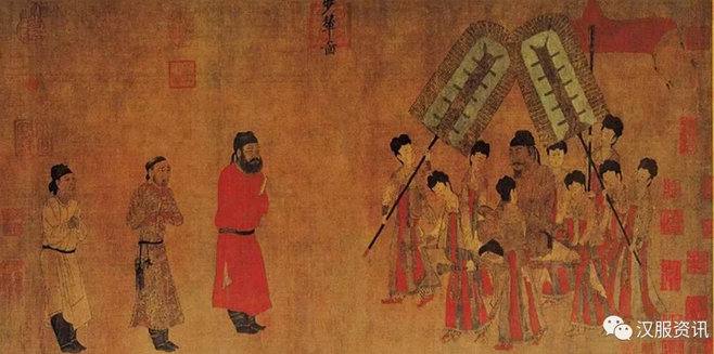 唐代《步辇图》宋摹本，着赤黄袍的唐太宗