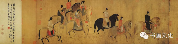 宋 赵佶 摹张萱虢国夫人游春图卷绢本 51.8cm×148cm辽宁省博物馆藏