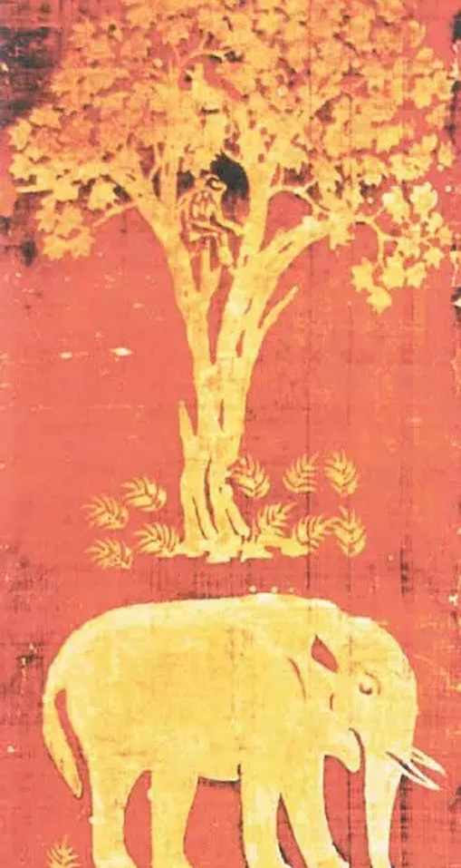 唐 黄地象树蜡染屏风163.5cm×56.5cm日本正仓院藏