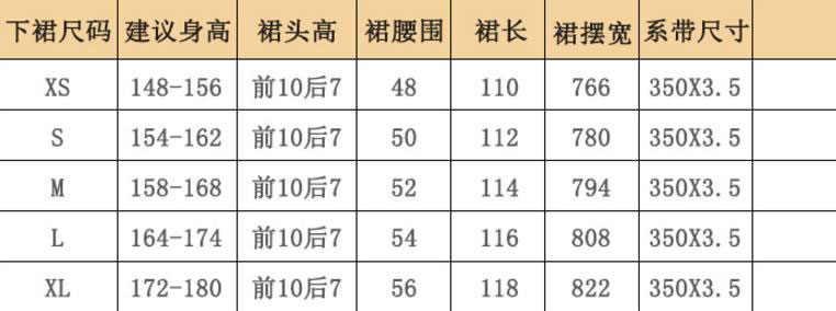 龍母尺码信息